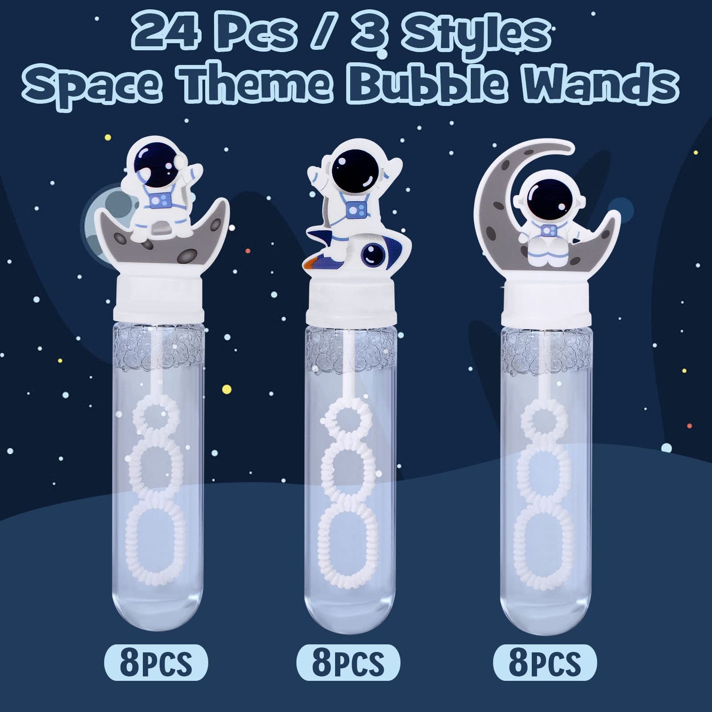 Winrayk Astronaut Bubble Wands For Kids Space Party Favors, 24 Large Galaxy Bubbles Bulk Easter Pinata Filler Goody Bag Stuffer Classroom Prize Birthday Gift Summer Toy Outer Space Themed Party Favors