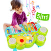 AugToy Baby Musical Toys 3-in-1 Piano Keyboard Xylophone Drum Set - Green, Plastic - Ideal for Toddlers 1-3 Years, Birthday & Easter Gift