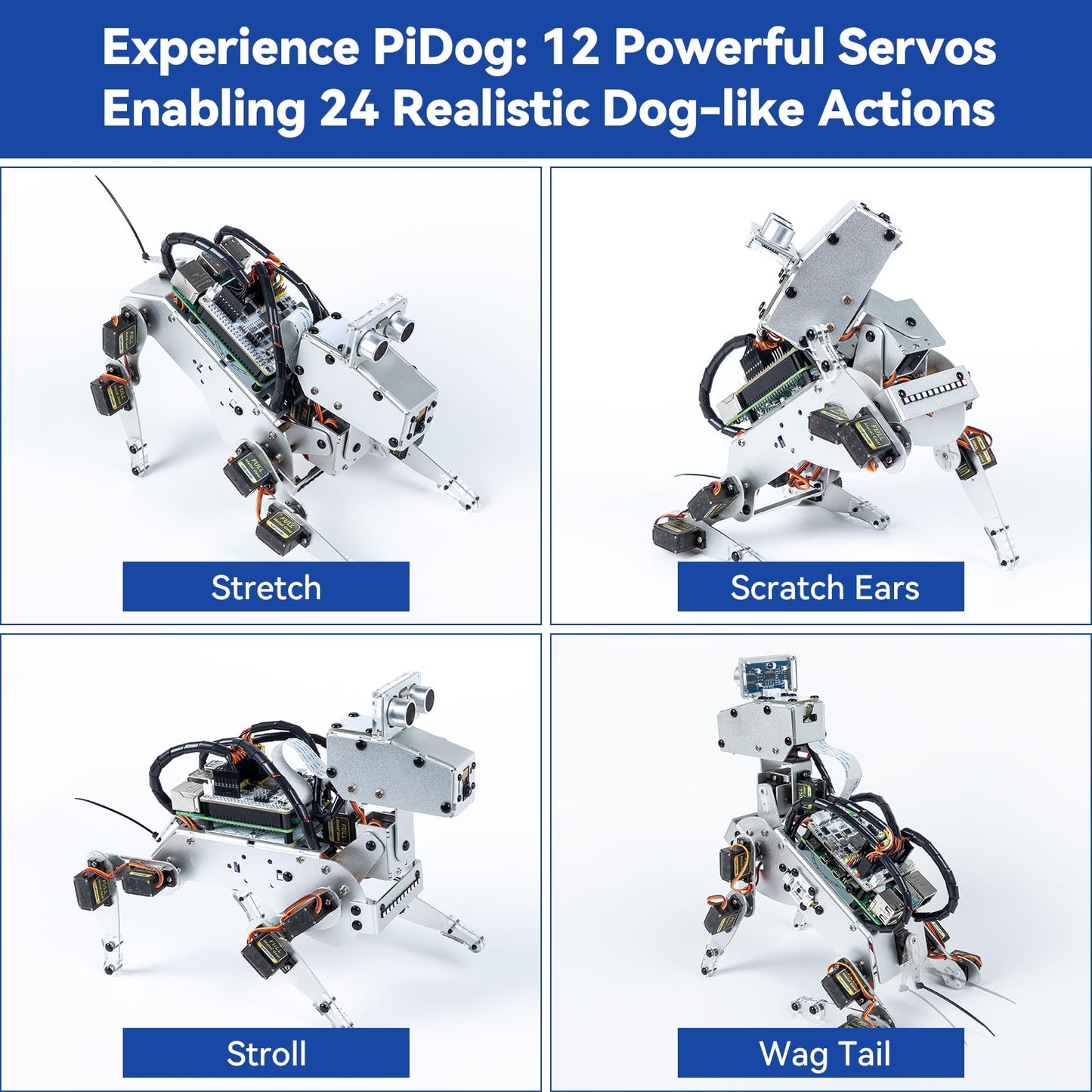 SunFounder PiDog AI Robot Dog Kit for Raspberry Pi 4/3B+/3B/Zero 2W, ChatGPT-4o Enabled with Voice Command & Video Recognition,