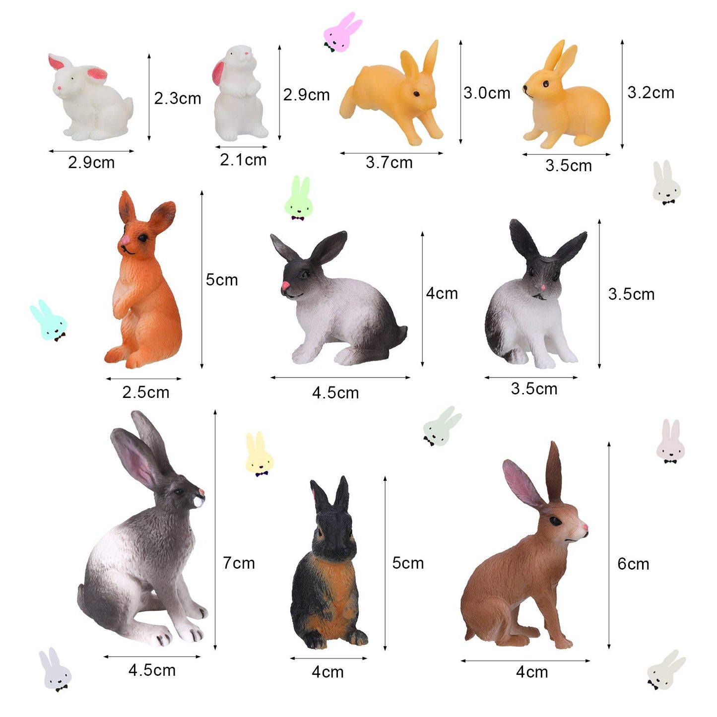 Sumind 10 Pieces Easter Bunny Rabbit Toy Figure, Mini Bunny Toy Figure, Realistic Animal Toys 3D Playset, Farm Animal Toy Rabbit