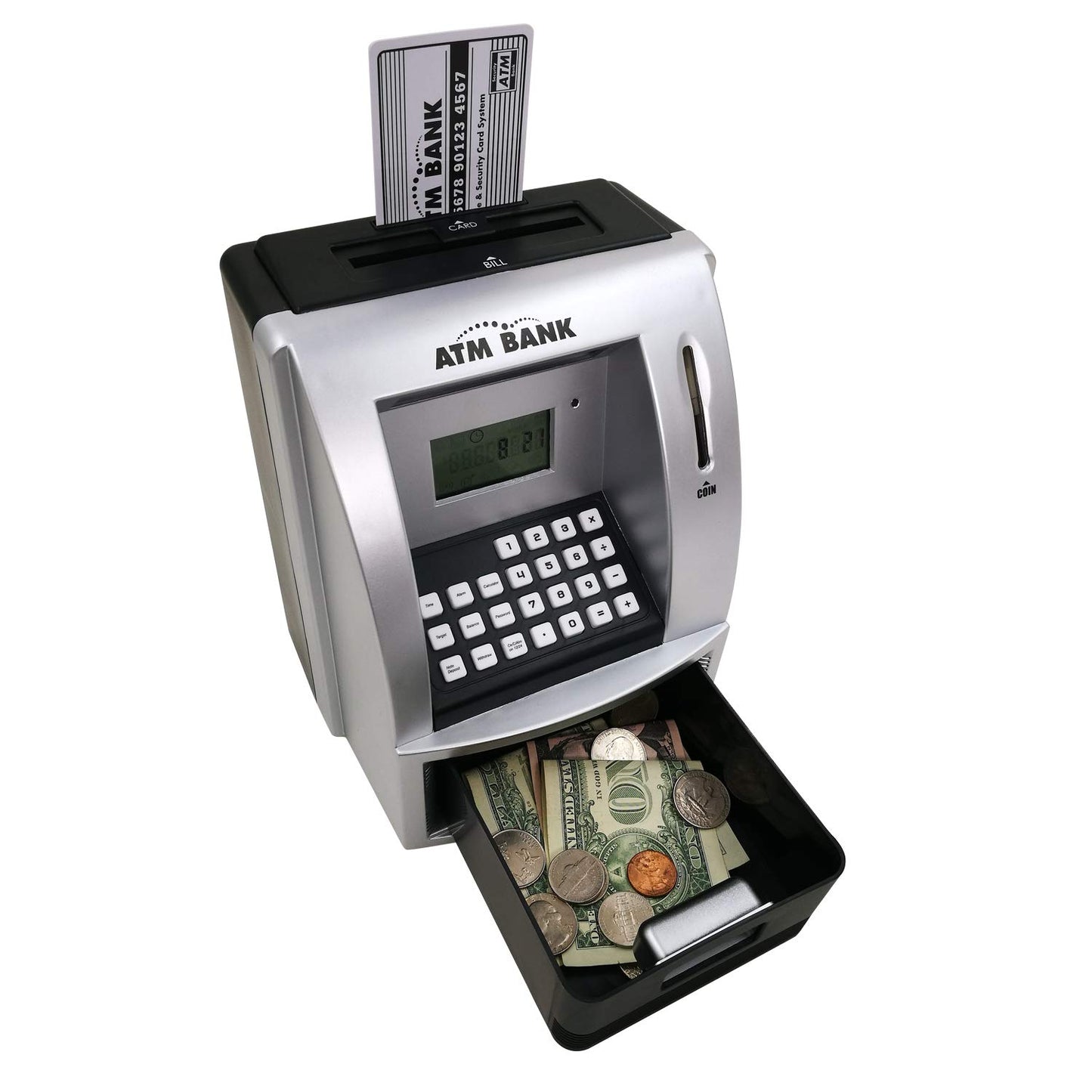 Toy Talking ATM Bank ATM Machine Savings Bank for Kids -Works like a Real one- Deposit, Withdraw, Debit Card, Saving Target, Tim