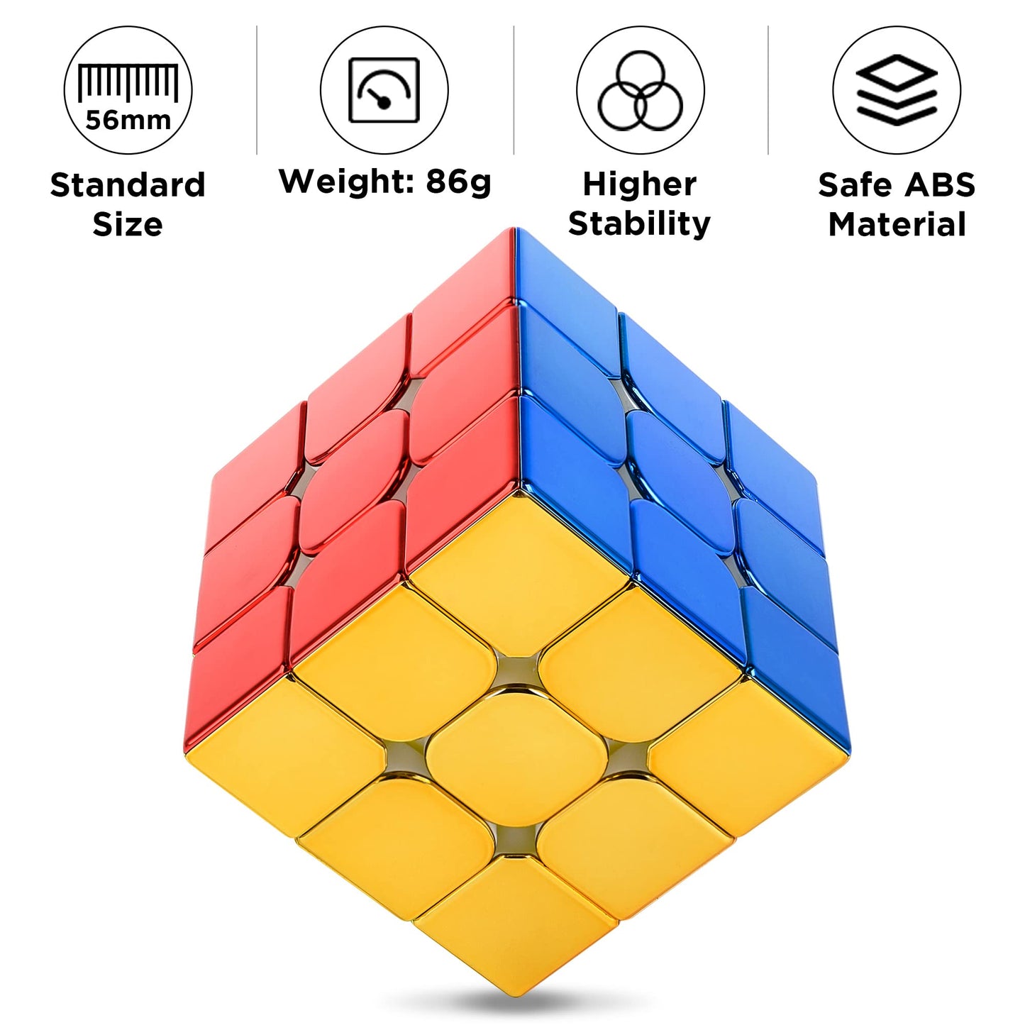 D-Fantix Magnetic Mirror Reflective Speed Cube 3X3X3, Cyclone Boys Original Stickerless Magic Cube, 3D Brain Teaser Cube, Personalized Shiny Cube Puzzles Gift For Kids Adults (56Mm)