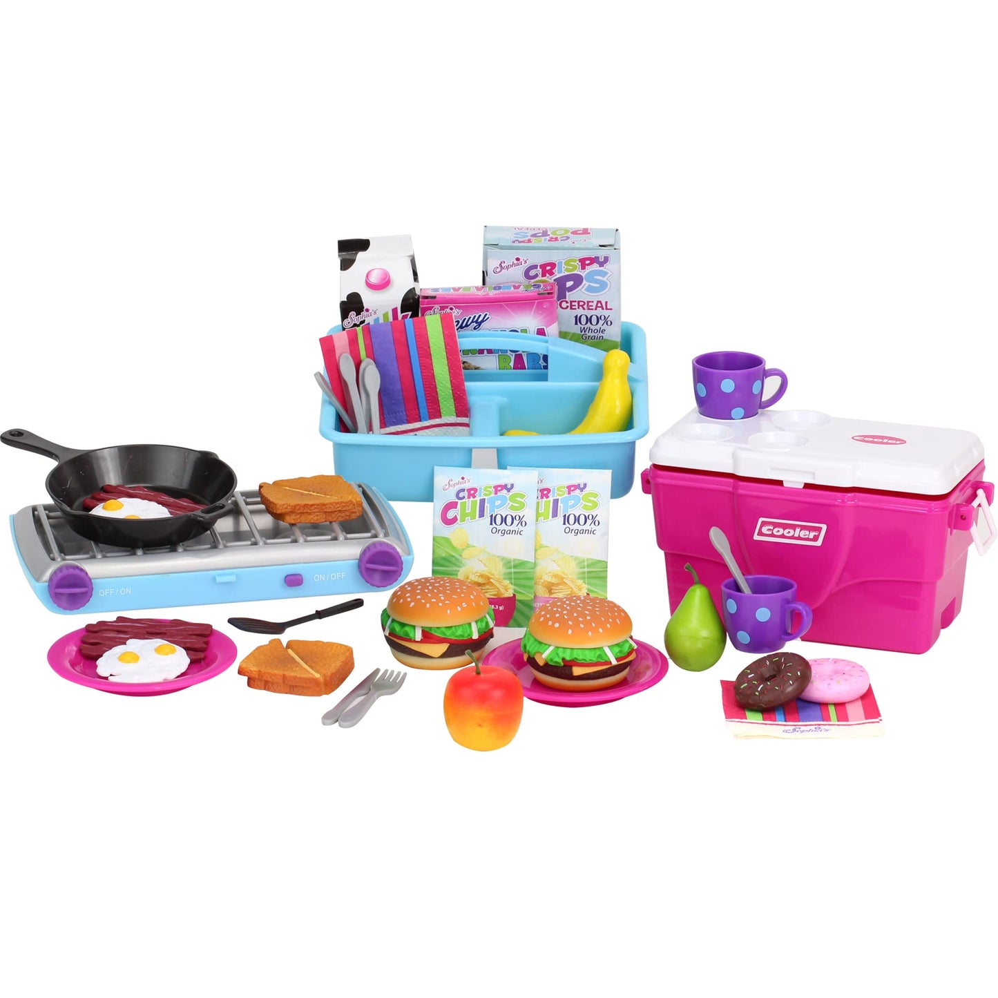 Sophia'S Play Camping Stove & Outdoor Play Kitchen Food Set For 18 Inch Dolls With Lights, Sound Effects & Pretend Play Breakfast Food Accessories, Light Blue