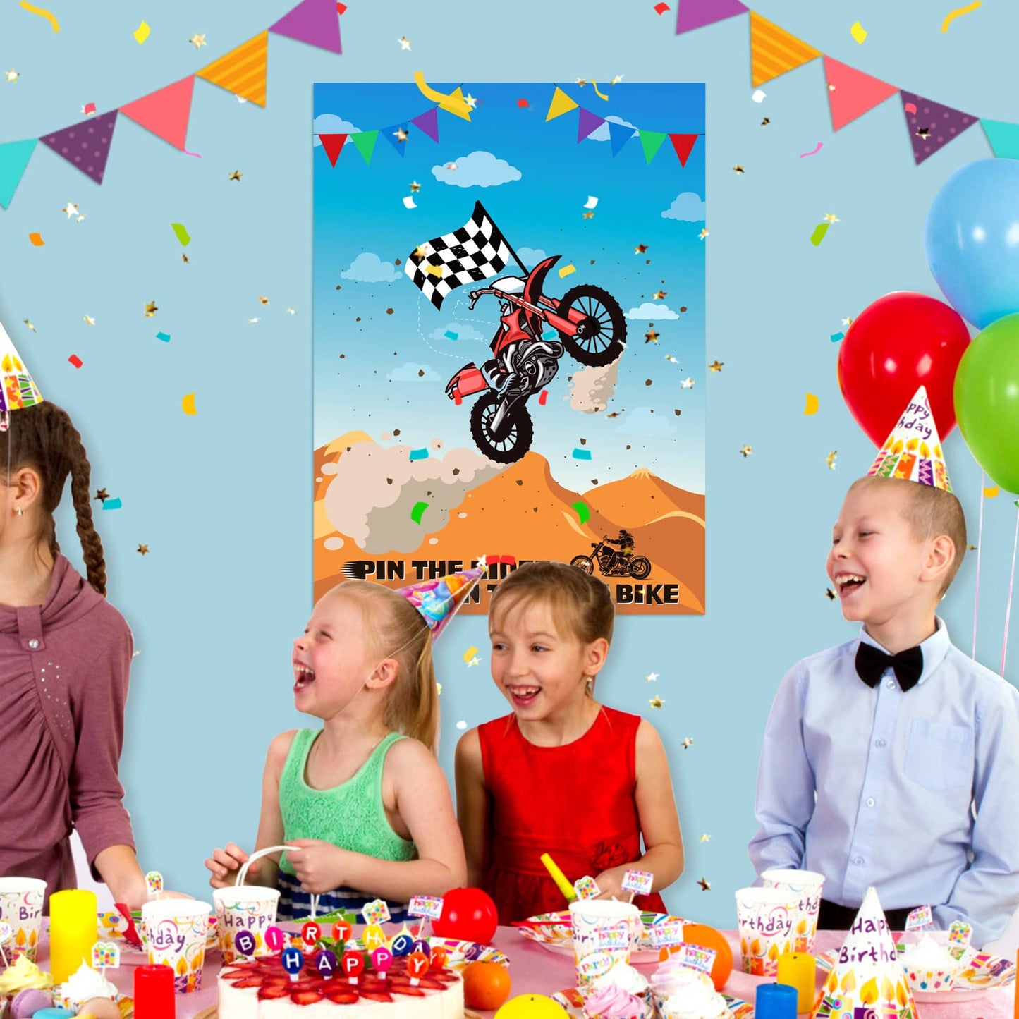 Astaron Pin The Tail Games Pin The Rider On The Motocross Party Game With 30 Driver Sticker For Dirt Bike Theme Party Supplies, Boys Girls Party Baby Shower Background Christmas Party Gifts Favors