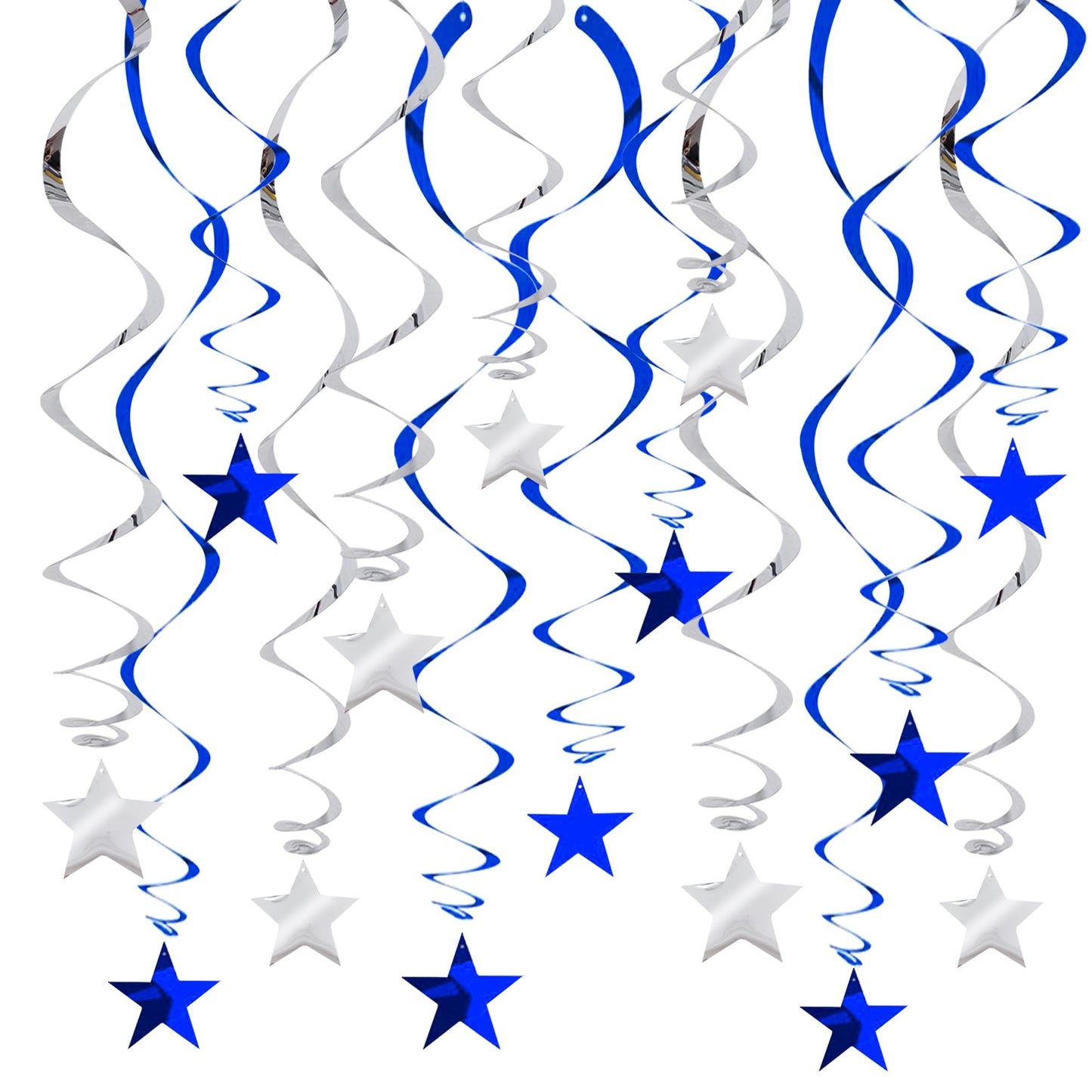 BEISHIDA Blue Silver Stars Hanging Swirls Bachelorette Graduation Hanging Ornament Decorations for Birthday Party Baby Shower Su