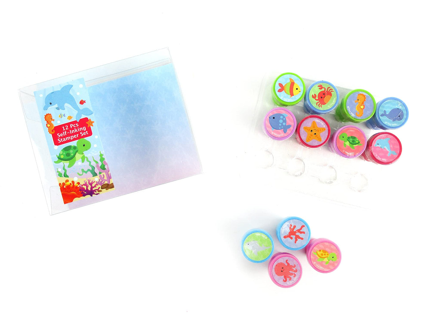 TINYMILLS 12 Pcs Ocean Life Turtle Stamp Kit for Kids Self Inking Stamps Gift Party Favors