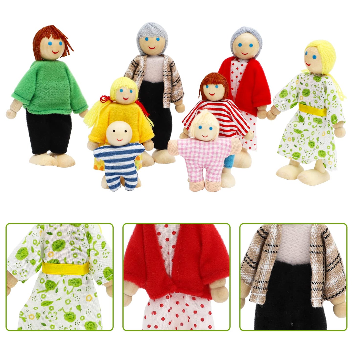 Onest 14 Pieces Wooden Dollhouse Family Set Mini People Figures Sets Dollhouse Dolls Wooden Doll Family Pretend Play Figures Accessories For Pretend Doll House Toy