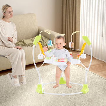 HONEY JOY Baby Bouncer Activity Center - 360° Rotary Seat, 3 Heights, Yellow, Music & Lights, Developmental Toys for Infants