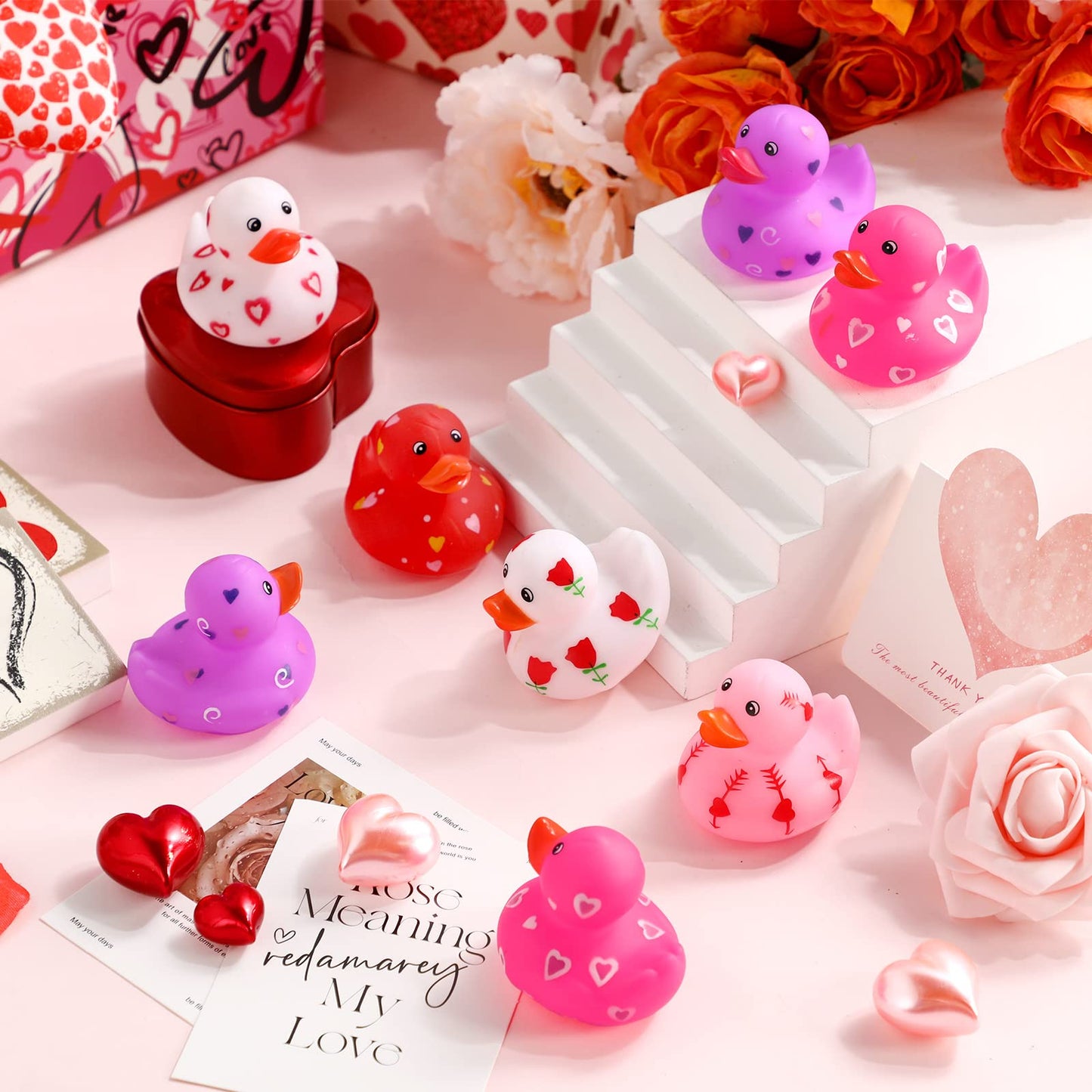 24 Pcs 2 Inch Valentine Rubber Duckies Bulk Valentine'S Day Small Heart Rubber Ducks For Pool Bathtub Toys Classroom Prizes Birt