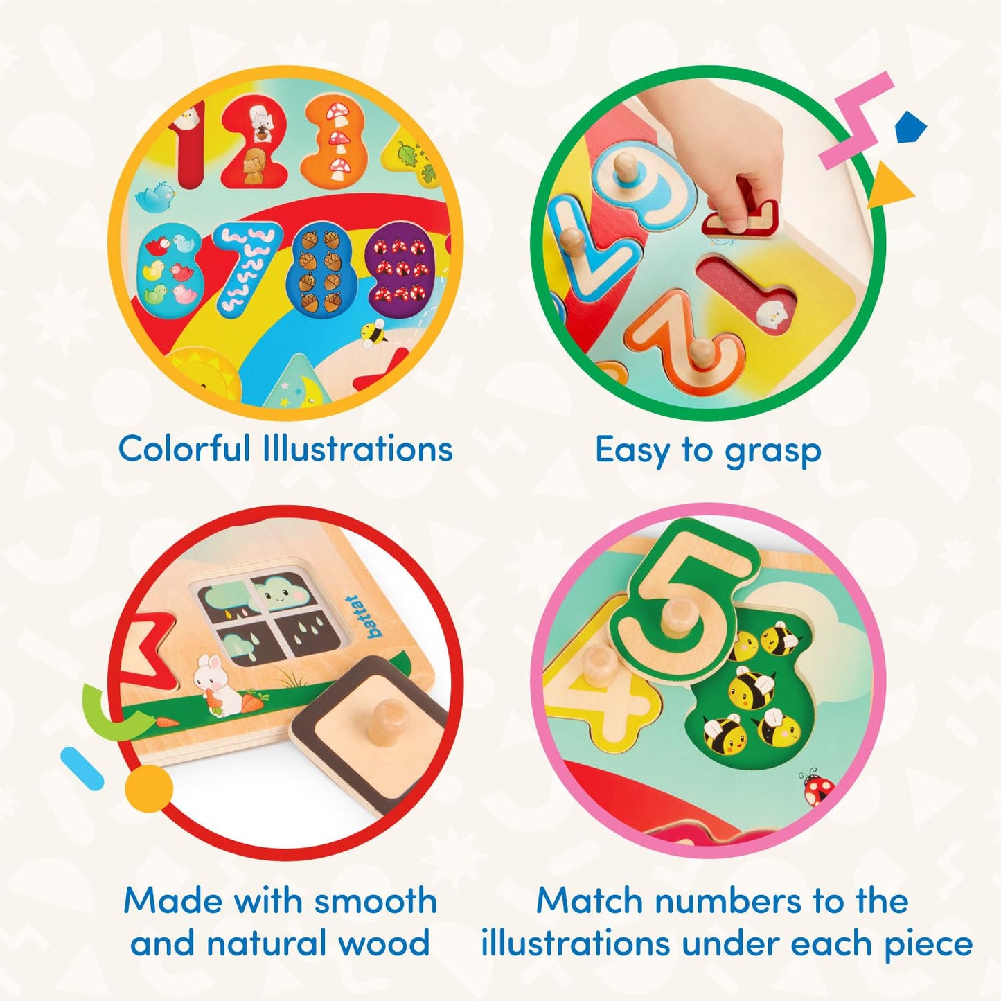 Battat- Wooden Number & Shapes Puzzle- Puzzle N' Learn- Educational Toy For Kids- 2 Years +