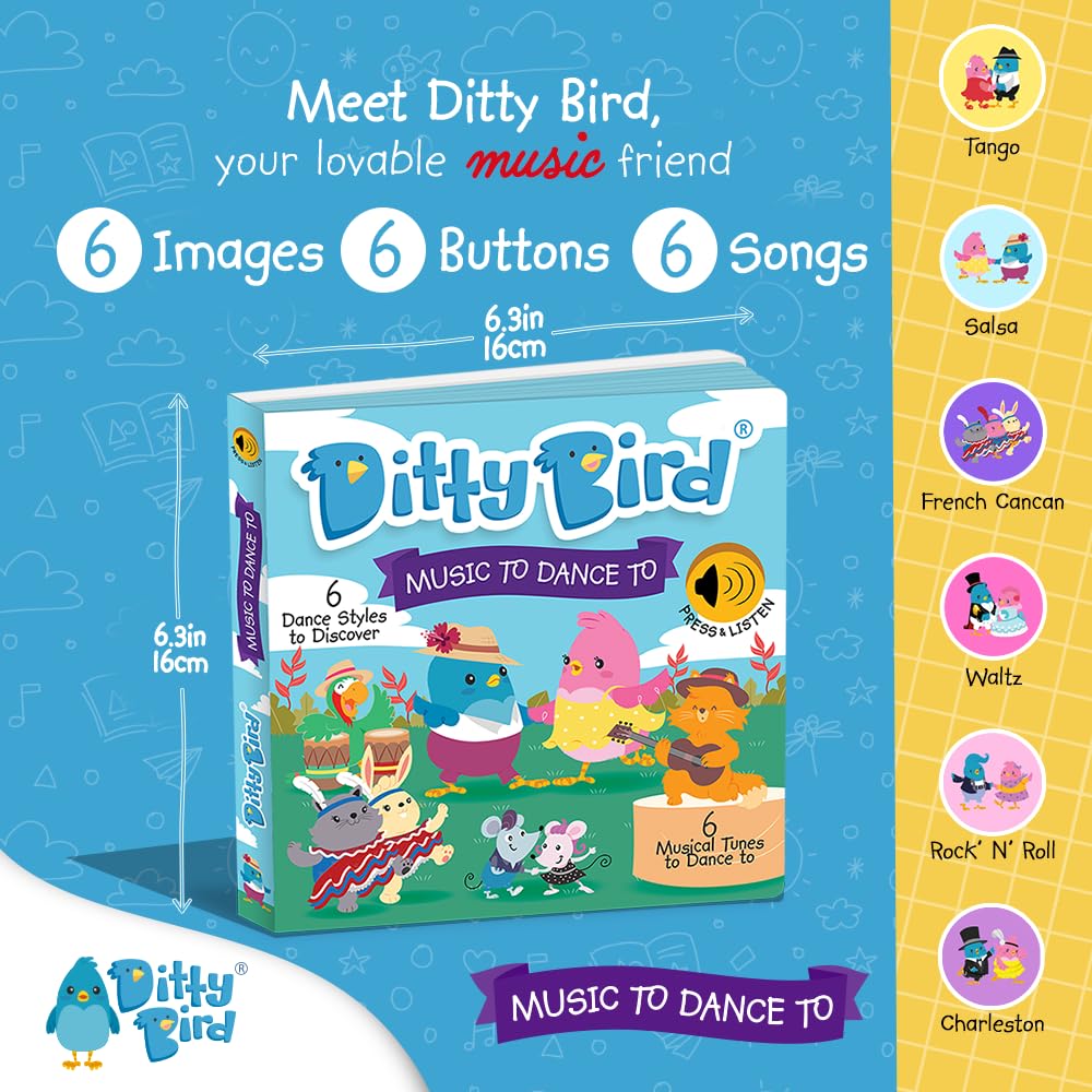Ditty Bird Musical Books For Toddlers | Electronic Sound Book Dance Edition | Fun & Interactive Toddler Books For 1 Year Old To