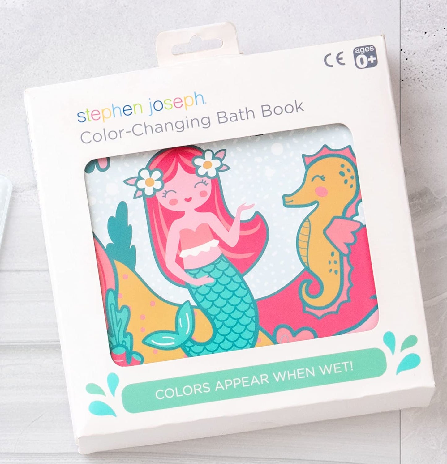 Stephen Joseph Floating Color Changing Bathtime Book - Medium Plastic Toddler Bath Toy, Mermaid Design, Model SJ-1246-28
