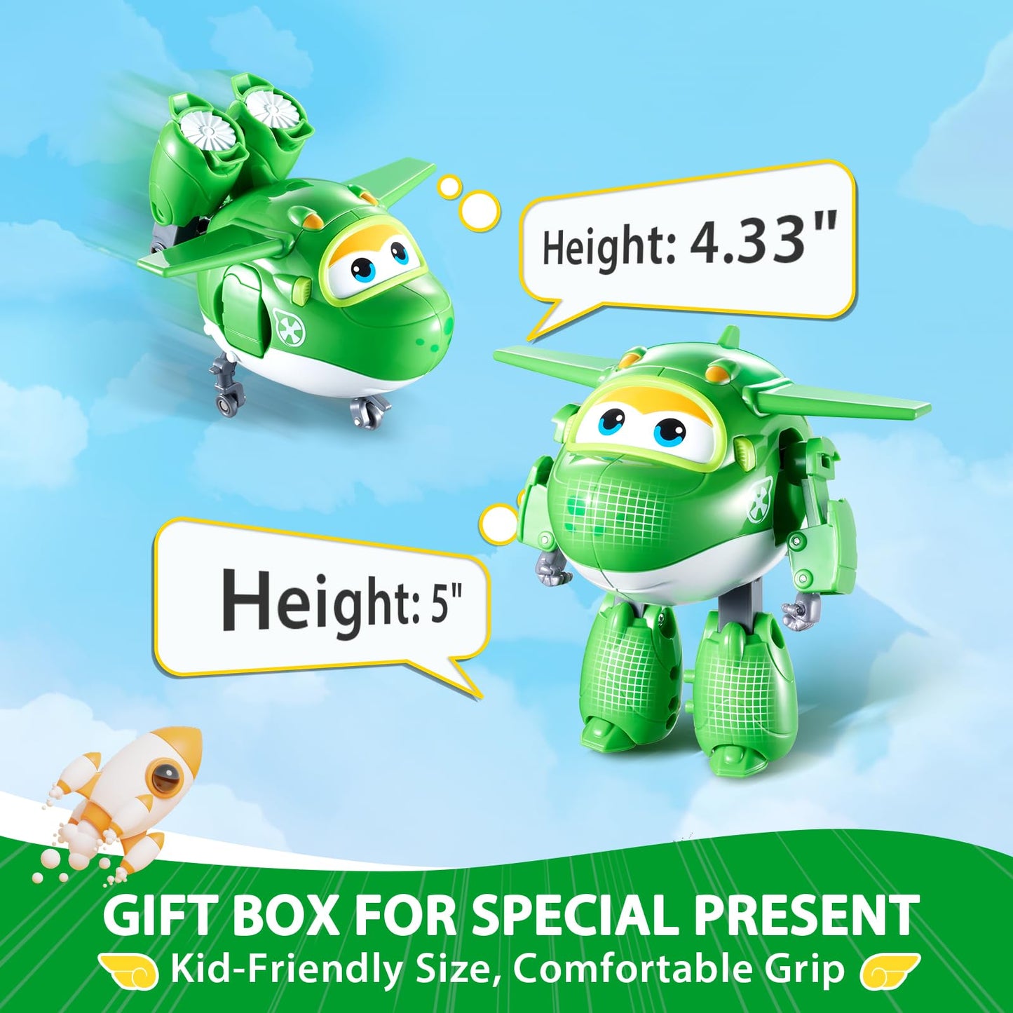 Super Wings Transformer Toys - 5" Green Mira Airplane Rescue Bots, 2-in-1 Action Figure for Kids Age 3-7, Plastic Model 710280