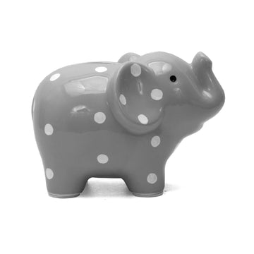 Child To Cherish Ceramic Polka Dot Elephant Piggy Bank, Grey