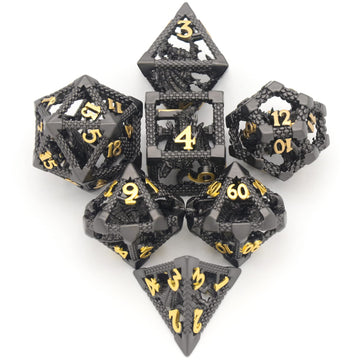 D&D Dice, Hnccesg Metal Dice Set Polyhedral Hollow Role Playing D And D Starter Dice For Rpg Mtg Table Board Games (3D Black)