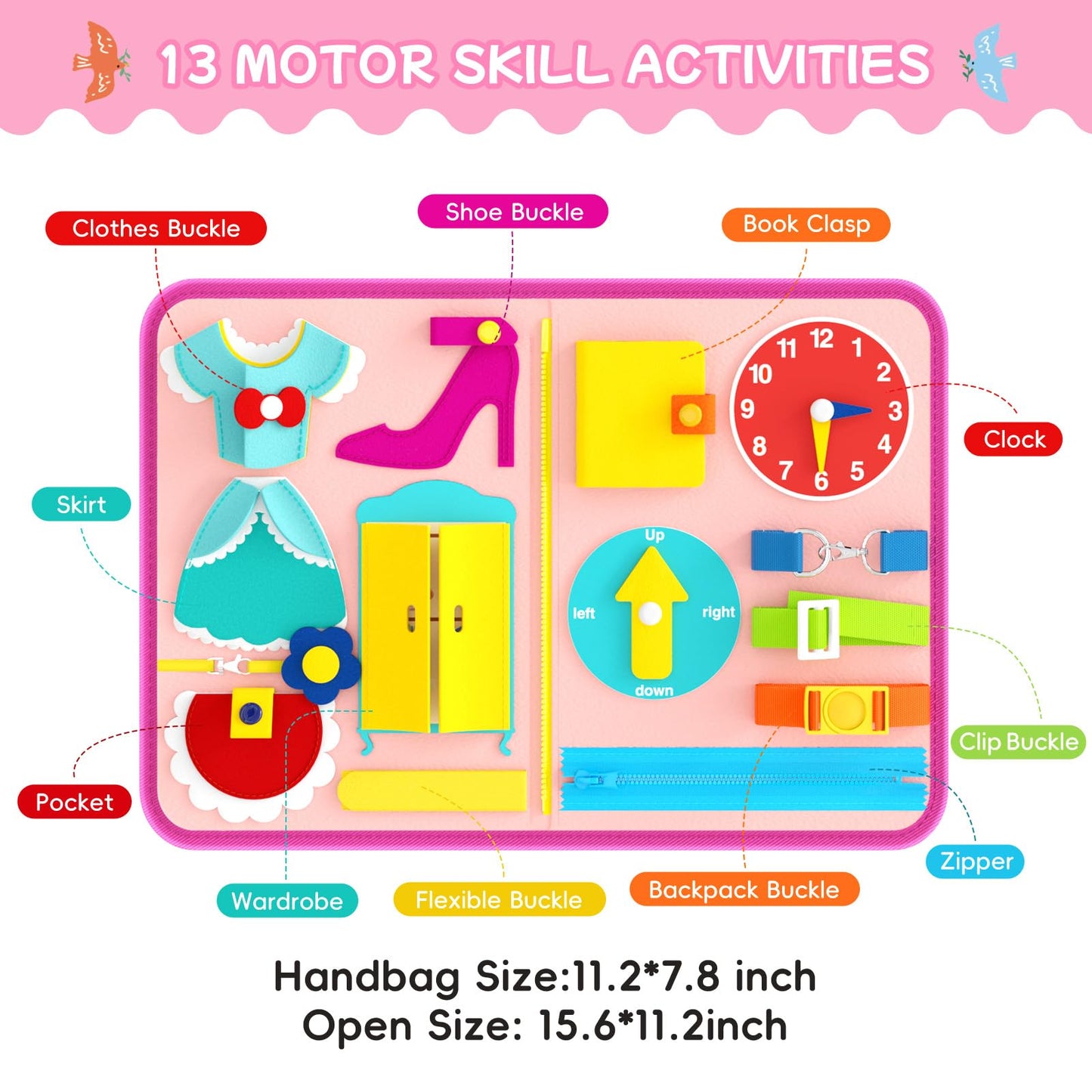 Freebear Busy Board Toddler Travel Toys Sensory Toys For Toddlers 1 2 3 4, Montessori Learning Toys For Toddlers Activities Board, Educational Toys For 3 4 Year Old Boys Girls Gift, Princess
