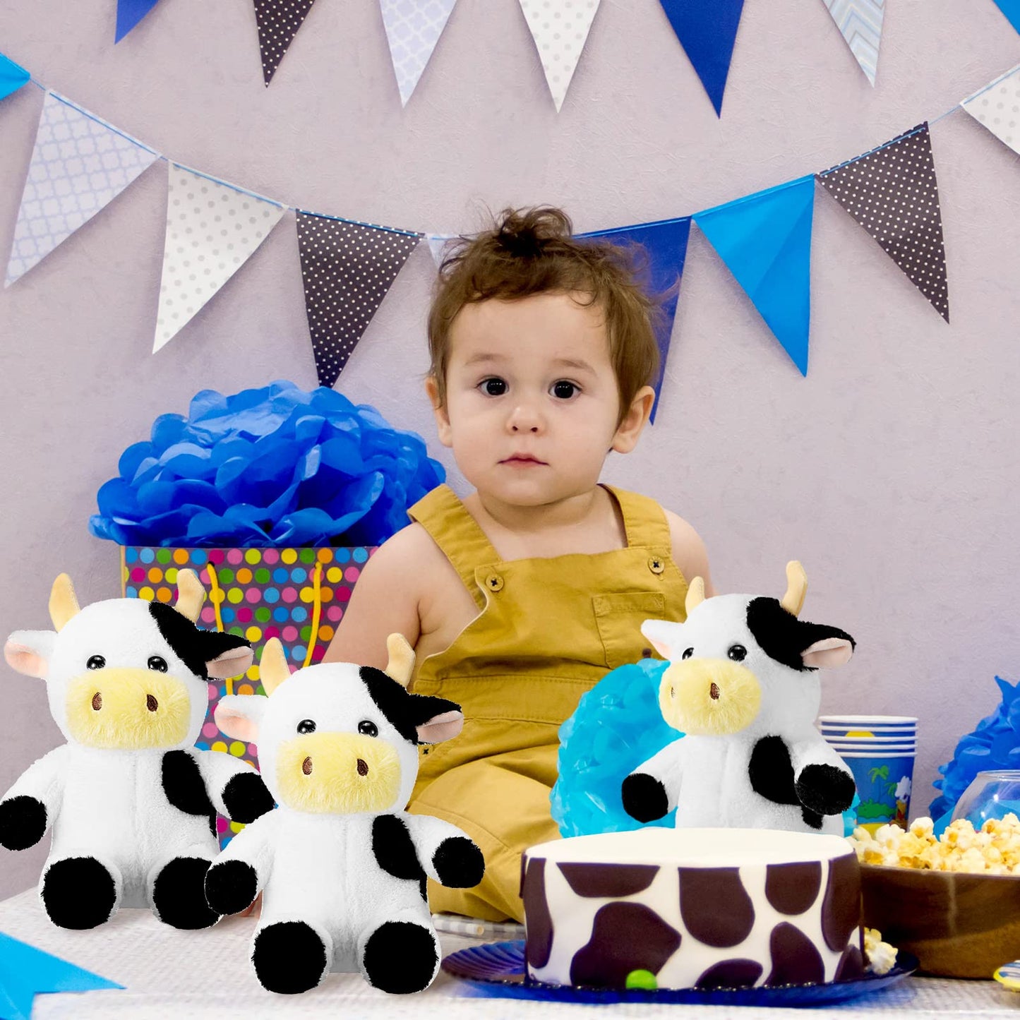 Wettarn 4 Pcs Cows Stuffed Animal Bulk 9.8'' Cow Plush Toy Cows Dolls Cute Soft Cuddly Cow Party Birthday Gifts Cow Party Decor