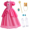 Princess Peach Costume For Little Girl'S Dress Up With Crown Gloves Wand Earrings - Princess Peach Dress For Kids 3T 4T