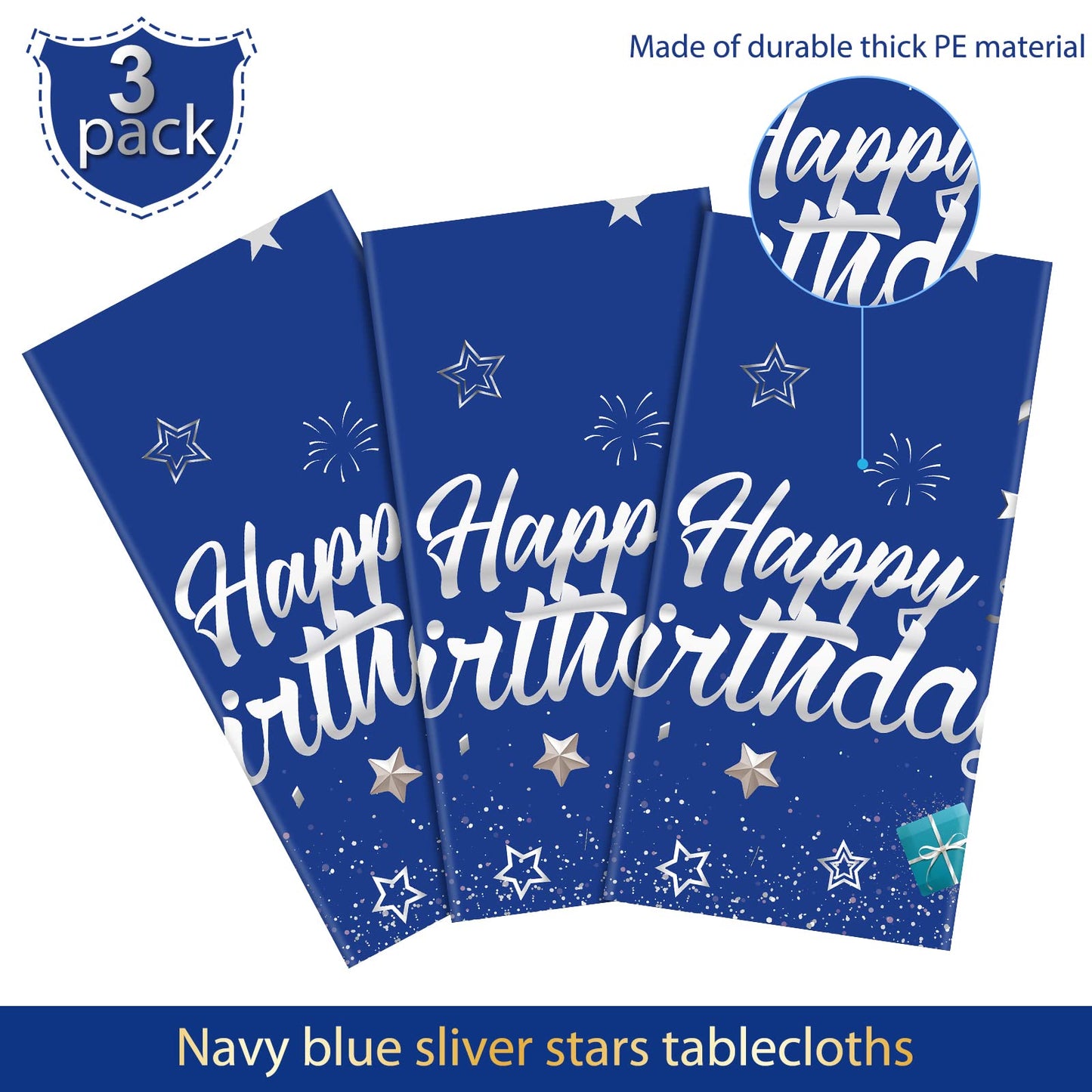 Tegeme Navy Blue Party Supplies Blue Stars Happy Birthday Tablecloths Blue Starry Confetti Table Covers For Kids Boys Girls Baby