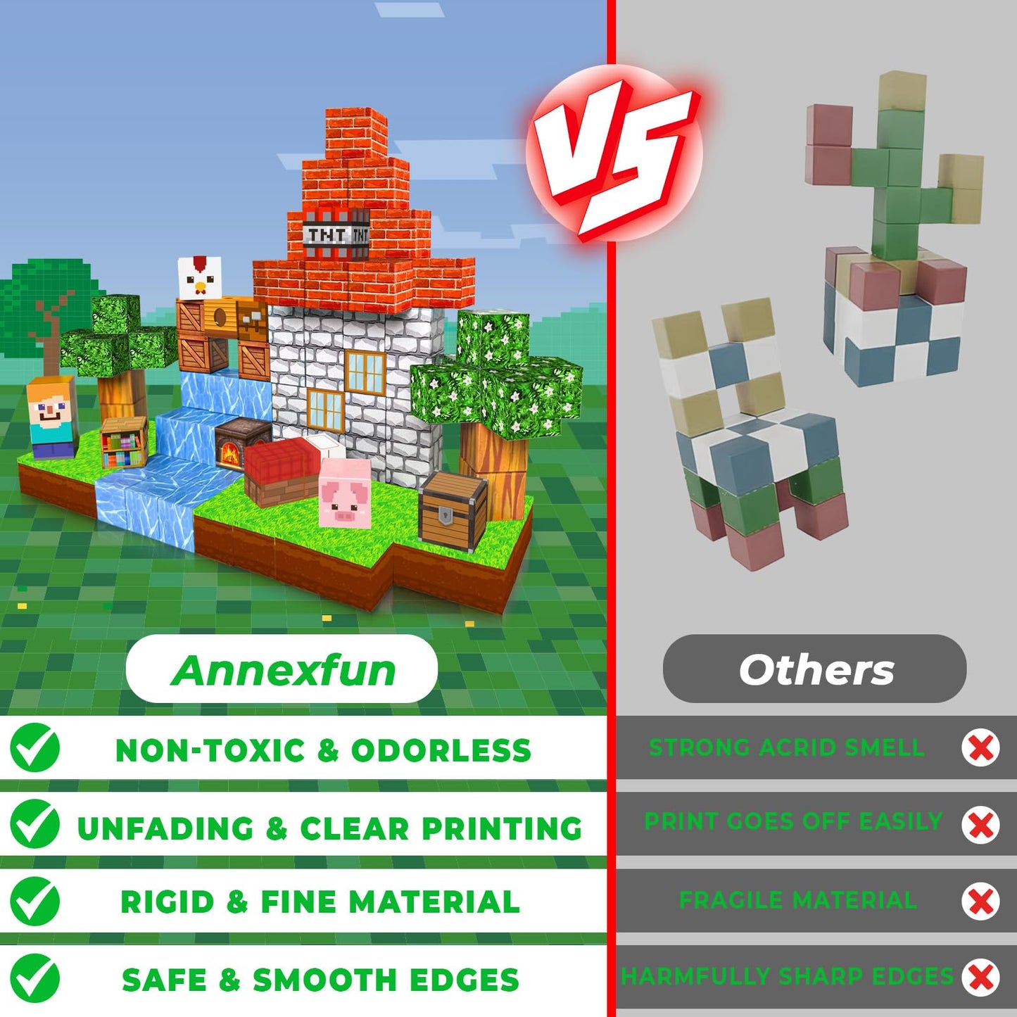 Annexfun Magnetic Blocks-100Pcs Grassland Building Blocks Set, Kids Classroom Sensory Toy, Stem Learning, Construction Stacking