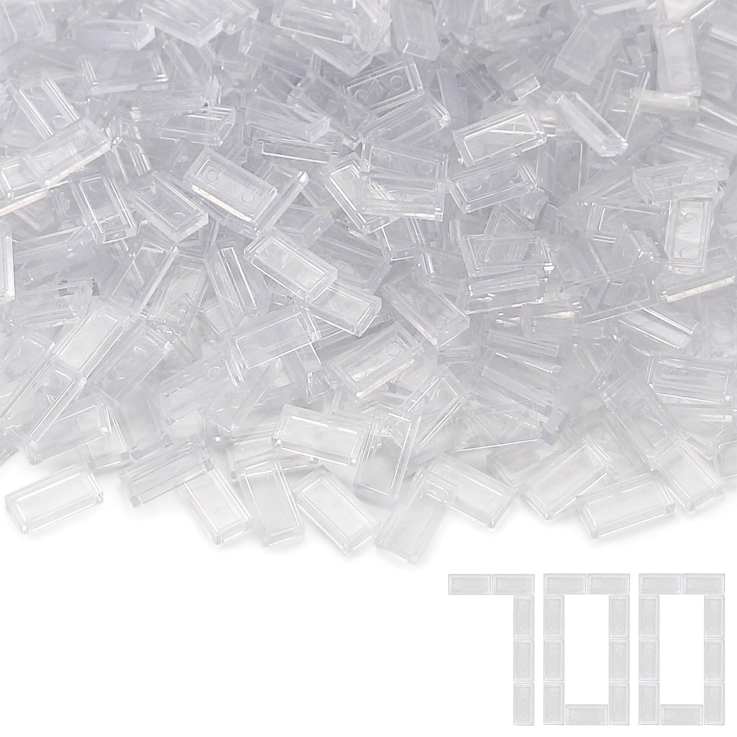 Feleph Transparent Clear 1×2 Tile ×700 Parts And Pieces Flat Bricks, Bulk Building Blocks For Smooth Surface Wall Floor, Toy Accessories Compatible With Major Brands