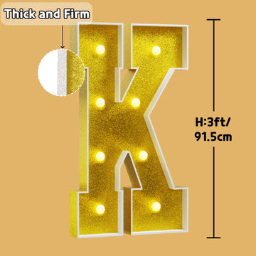 Imprsv Marquee Letters Gold 3Ft: Golden Party Decor - Light Up Letter K Large 3 Feet Tall - Party Decorations Letter For Birthda