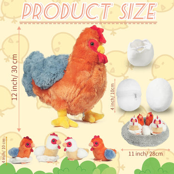 9 In 1 Chicken Stuffed Animal Set, Zippered Stuffed Chicken Plush Toys Egg Laying Hen With Eggs, Baby Chicks Plush Chickens And