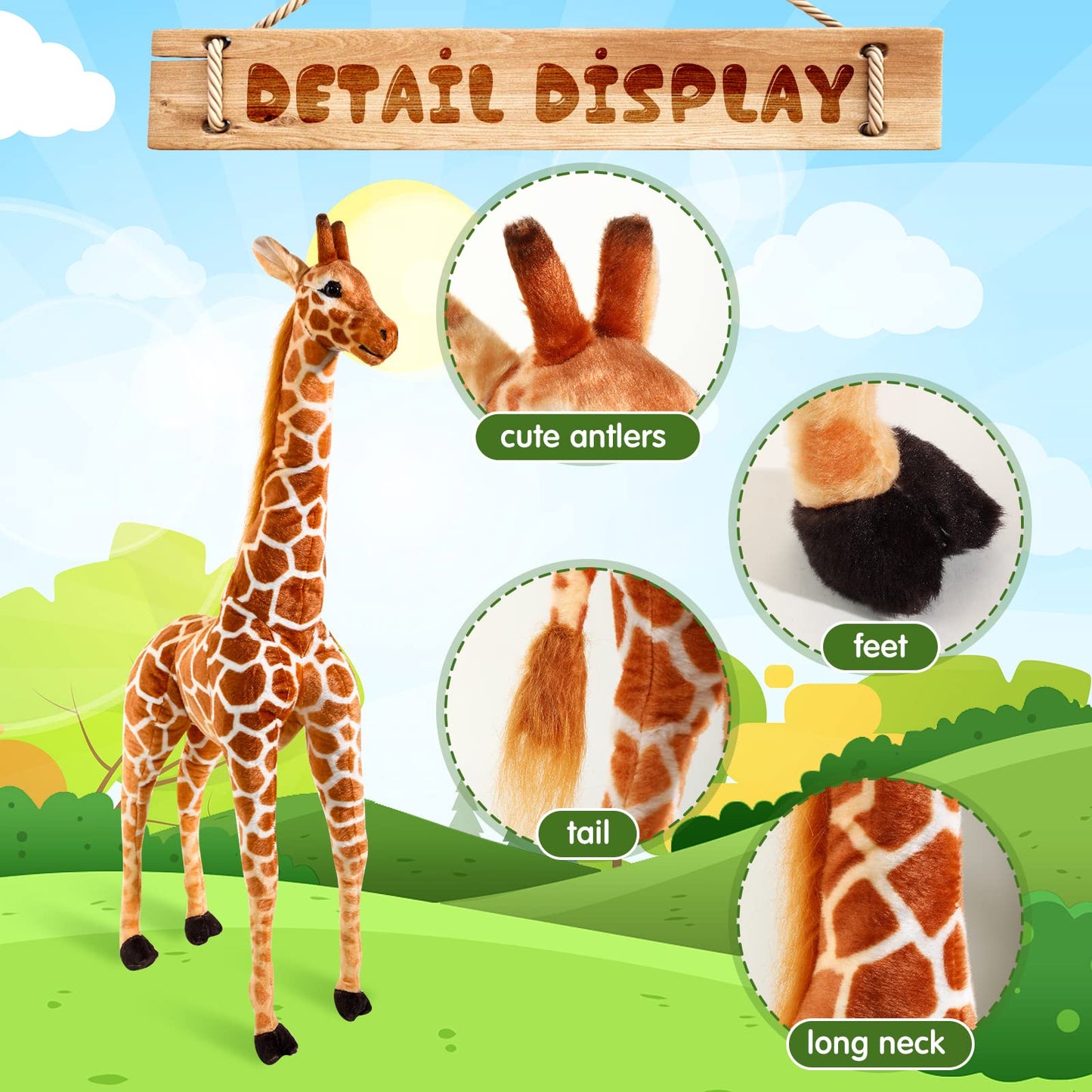Zhanmai Giant Giraffe Plush Toy Large Giraffe Animal Toy Huge Standing Stuffed Giraffe Jumbo Lifelike Stuffed Doll For Girls Boy