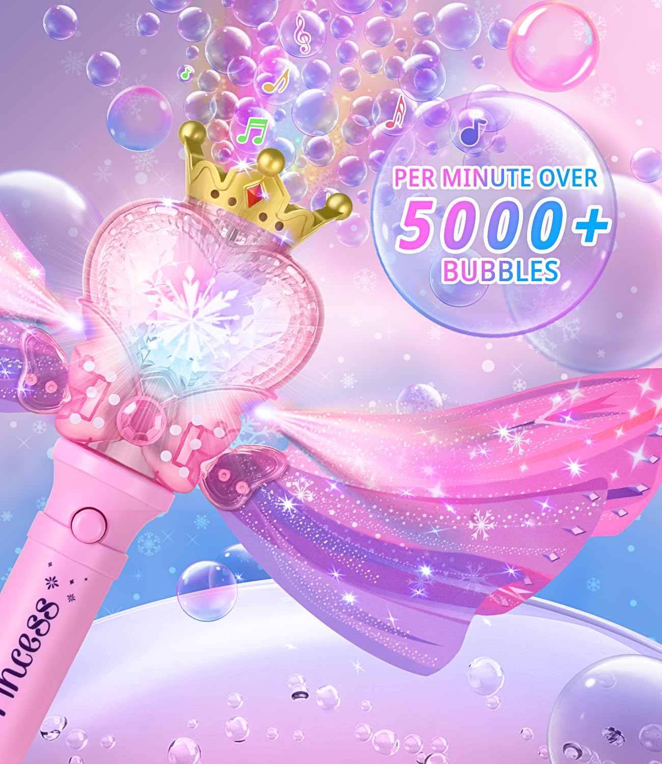 Bubble Wand For Kids Girls - Upgraded Colorful Lights Projection And Music Bubbles Toys Machine Birthday Christmas Party Gift Fo