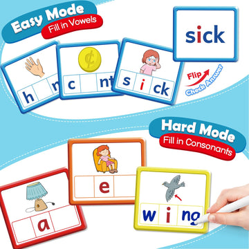 Torlam CVCC & CCVC Word Games - Sight Words Flash Cards for Kids, Phonics Learning, Speech Therapy, Small Size, White