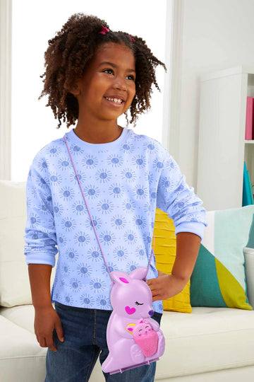 Polly Pocket 2-In-1 Travel Toy Playset, Animal Toy With 2 Dolls & Accessories, Mama & Joey Kangaroo Purse Large Compact