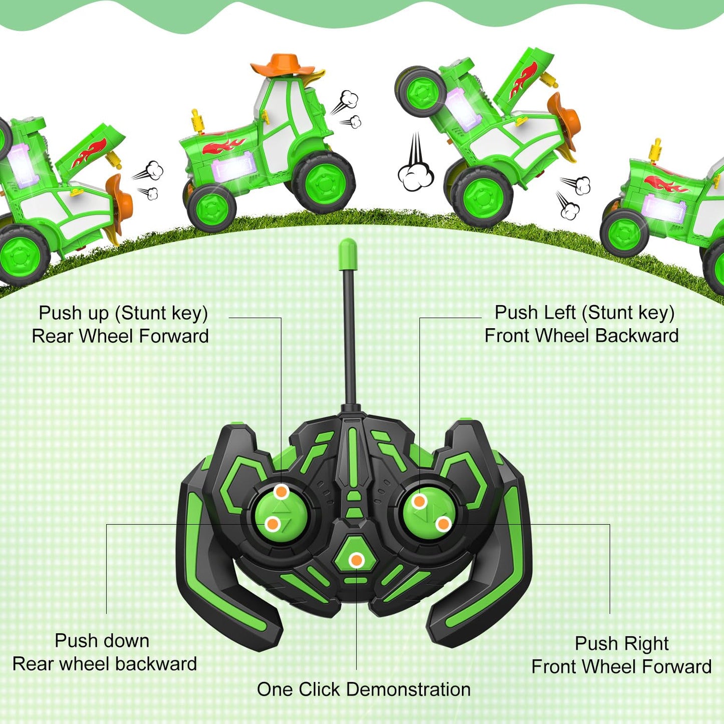 Crazy Jumping Car Toys, Remote Control Car for Kids, Boy Toys Stunt Car with LED Light Music, Rechargeable RC Car, Birthday East