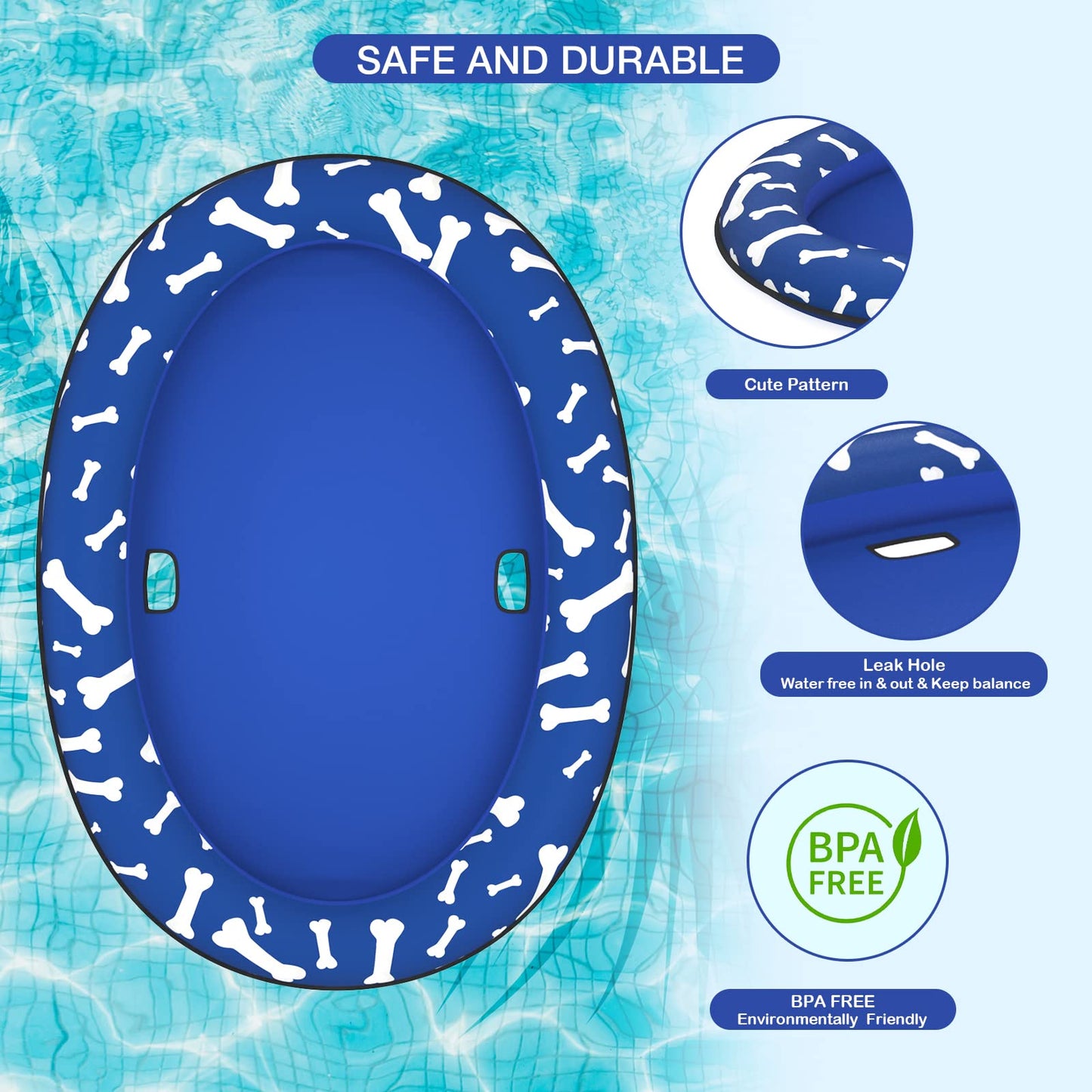 Pet Soft Dog Float Raft - Inflatable Dog Swimming Float For Summer (Blue Bone)