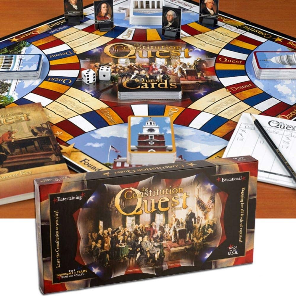 Cognitive Square Constitution Quest Board Game - Educational US History & Civics Trivia Game for Kids & Adults, 2-4 Players, Age