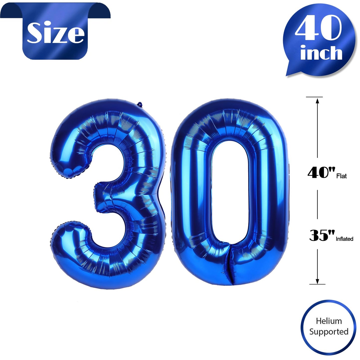 30 Balloon Number, Metallic Blue Number 30Th Birthday Balloons 40 Inch, 30 Years Old Metallic Blue Birthday Decorations For Men