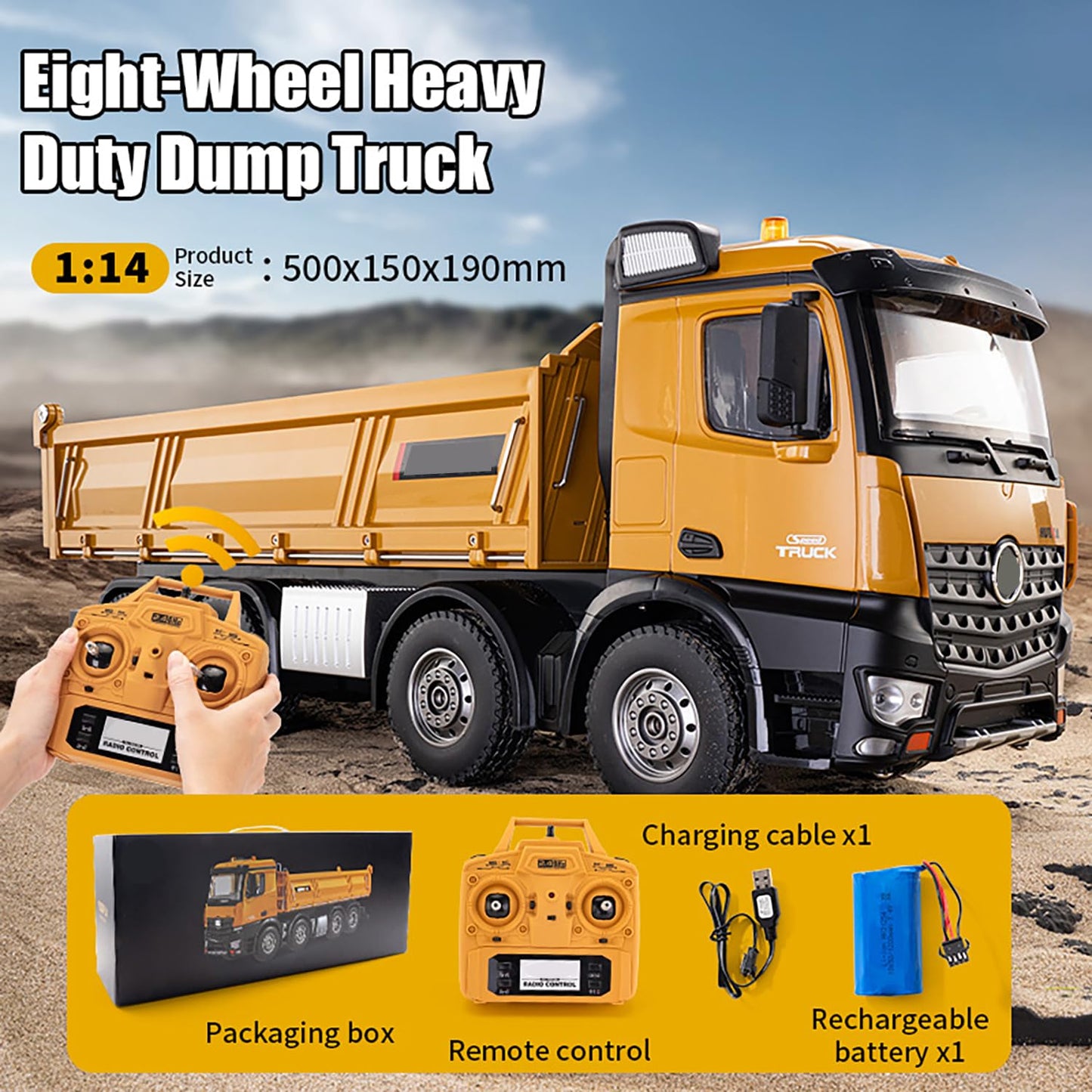 Ssccgym 20-Inch Remote Control Dump Truck 12-Channels 1/14 Scale 13 Lbs Load Capacity Rc Heavy Duty Metal Construction Vehicles