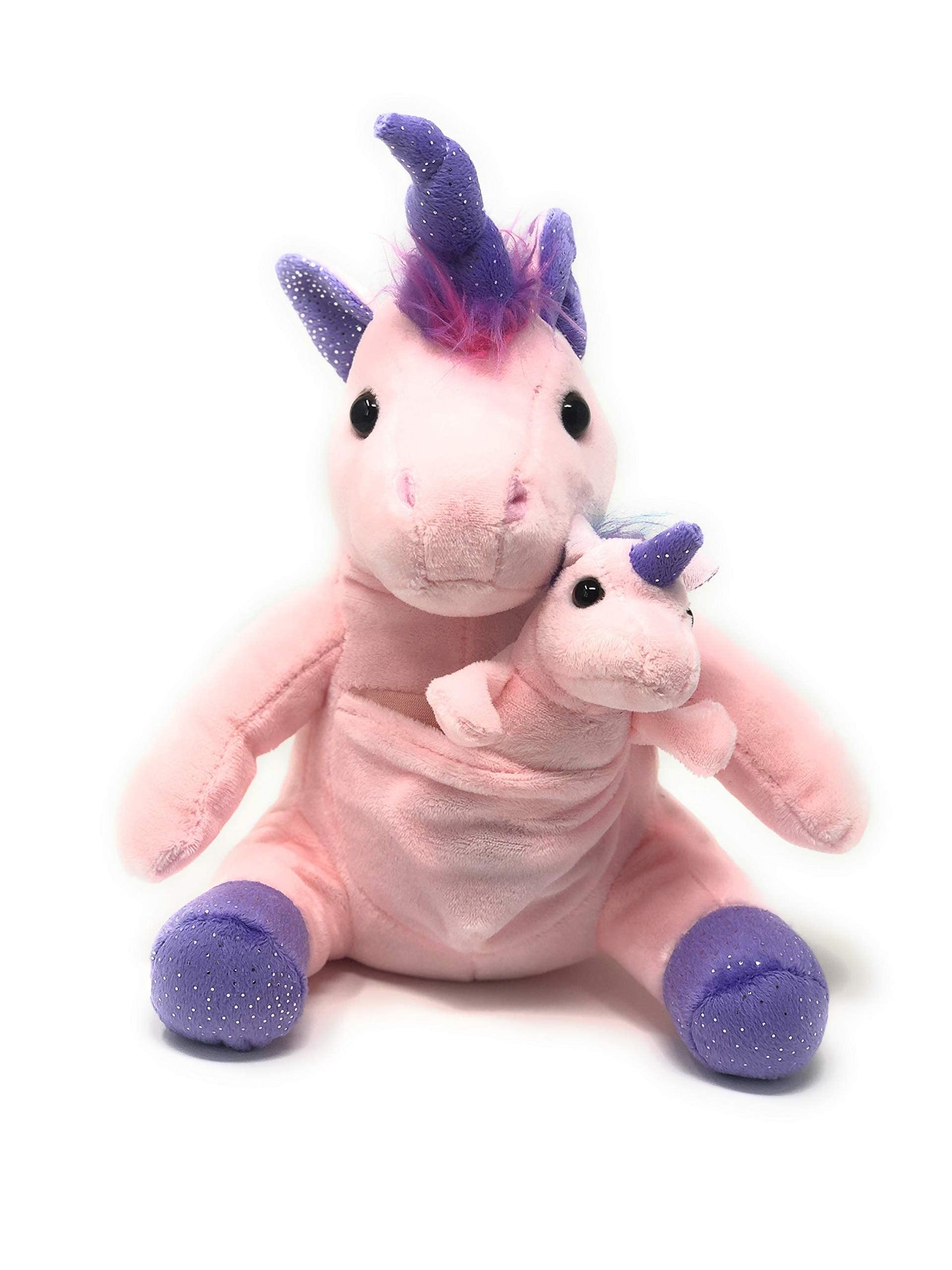 Funstuff Soft Plush Unicorn with Pouch & Mini Foal - 10.5 Pink Medium Stuffed Animal