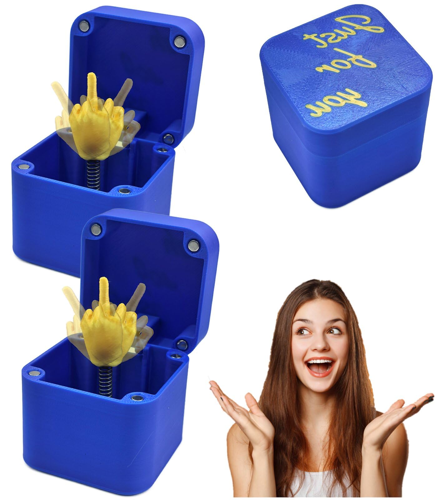 WOPLAY Surprise Finger in a Box,Funny Christmas Gag Gifts for Adults,Perfect Spoof Hand Prank Pop Up Gift with Box for Men (Blue