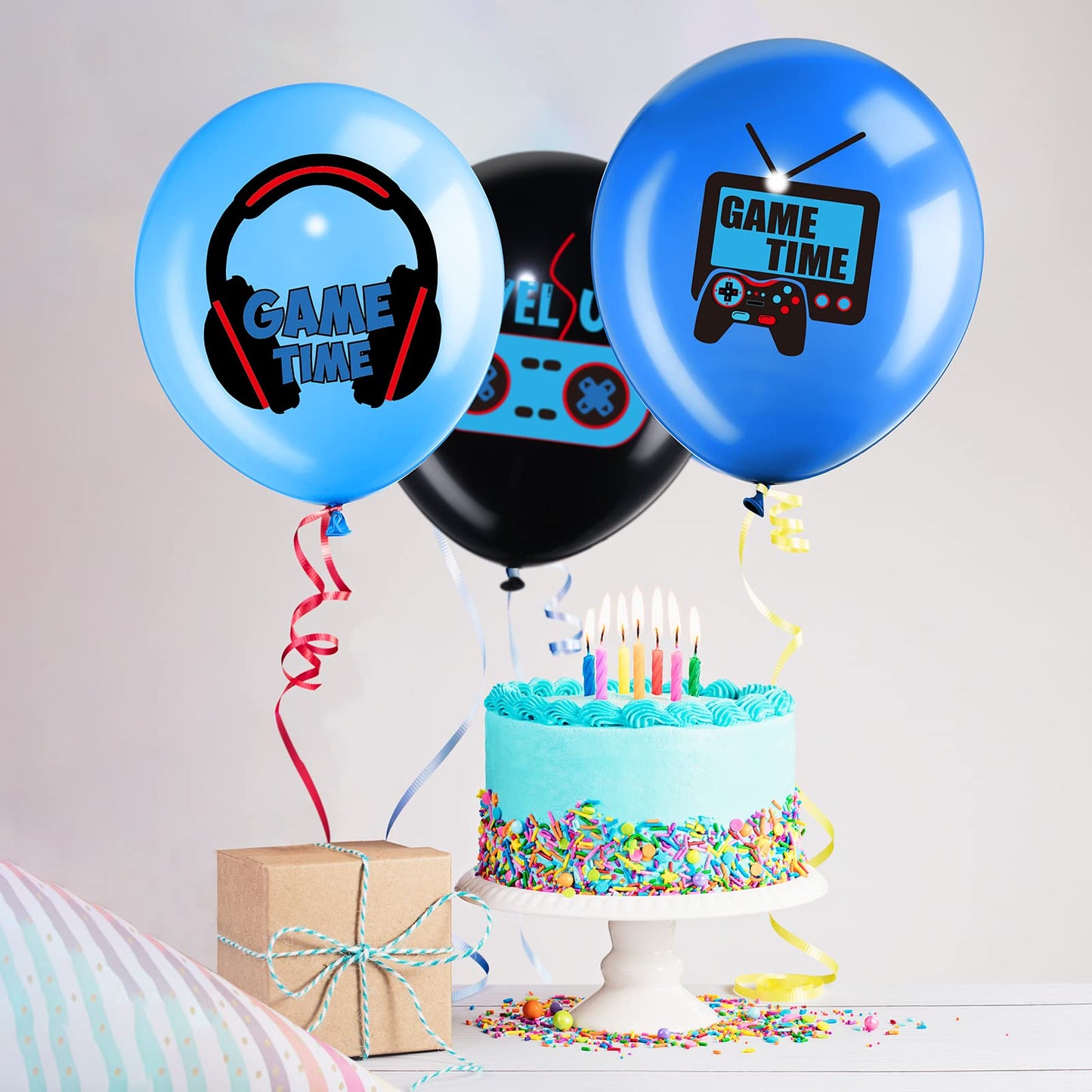 Aoriher Video Game Party Birthday Balloons Set Gaming Black Latex Theme Balloons Decorations For Teens Player Birthday Party Supplies, 36 Pieces(Blue)
