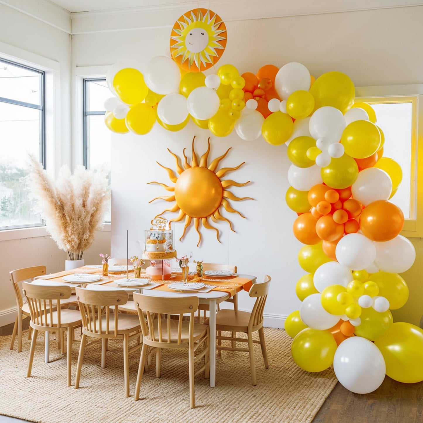 Sun Balloons, 12 Inch Yellow Orange White Latex Balloons Boho Rainbow Sunrise Printed Latex Balloons Half Sun Sunshine Balloons