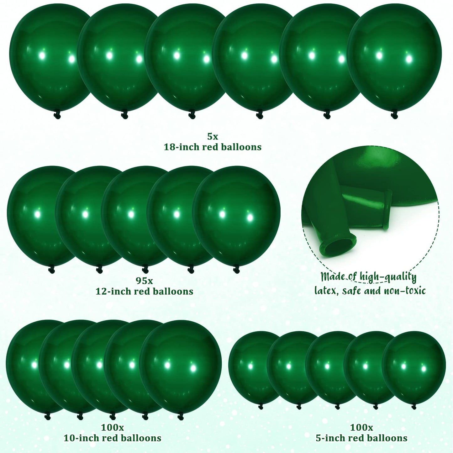 300 Pcs Latex Balloons Different Sizes 5/10/12/18 Inch Party Balloons Bulk Anniversary Balloons For Birthday Wedding Baby Shower Party Decoration (Dark Green)