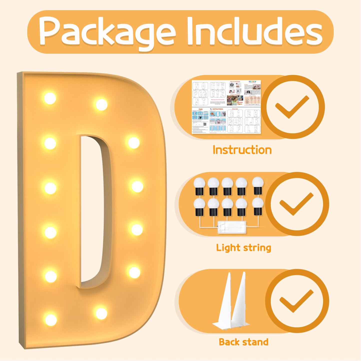 Imprsv 4Ft Marquee Light Up Letters D, Large Light Up Letters For Baby Shower Anniversary Weeding Room Decor, Big Letters For Pa
