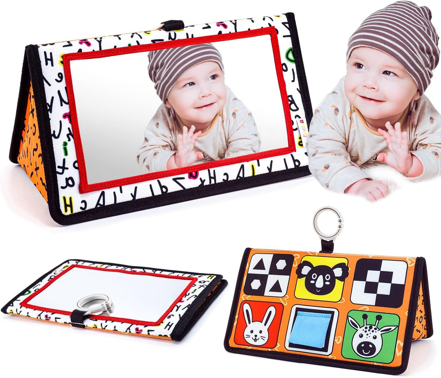 Epessa Baby Mirror Toys For Tummy Time, Newborn Infant Toys 0-6 6-12 Months, Baby Floor Mirror, Black And White High Contrast Baby Toys 0 3 6 9 Month Crawling Sensory Toy, Crib, Brain Development