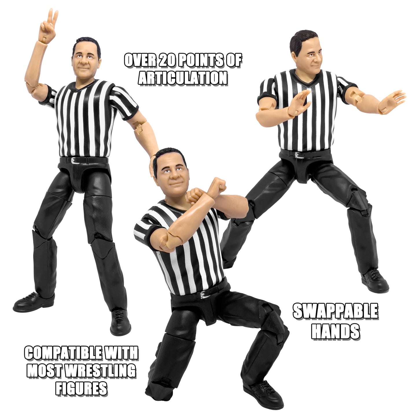 Figures Toy Company Ultimate Three Counting & Talking Wrestling Referee Action Figure with Deluxe Articulation for Wrestling Act
