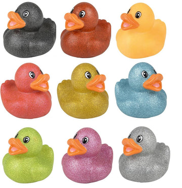 Colorful Glitter Rubber Duckies (2') Assorted Neon Color Squeaky Ducks Ducky Duck (10 Pack)