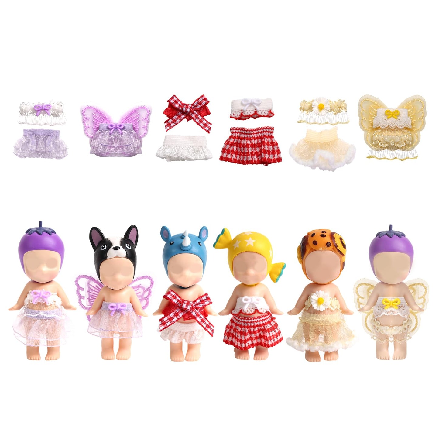 6 Sets Doll Outfits for 3 Inch Doll Pack, Mini Toys Clothes Pack with Tops & Skirts Clothing Mini Figure Costume Dress Up Access