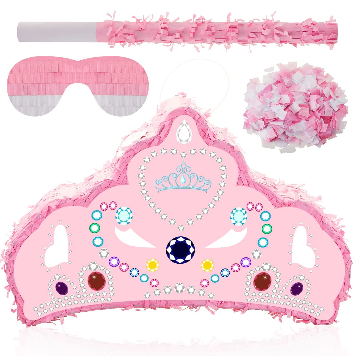 Lewtemi Piñata Party Decorations With Stick Blindfold And Confetti For Party Decorations Centerpiece, Photo Prop, Birthday, Funny Anniversary(Pink Crown)