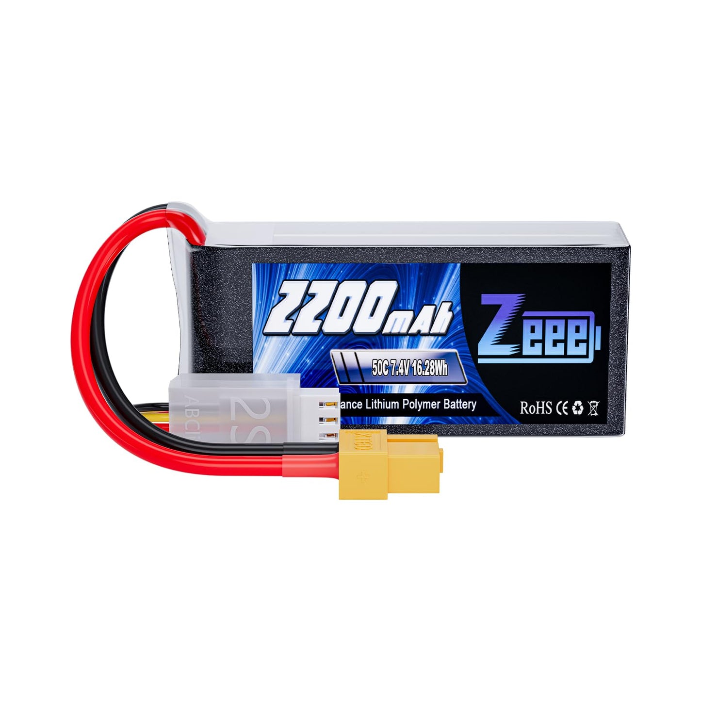 Zeee 2S 2200mAh Shorty Lipo Battery 7.4V 50C RC Battery with XT60 Connector Soft Pack for 1/16 Slash RC Car RC Truck RC Helicopt