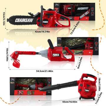 Arrowbash Toy Gardening Tool Set - 3 Pcs Leaf Blower, Trimmer, Chainsaw, Red/Black, Lights & Sounds, Model: Arrowbash-thur0104f