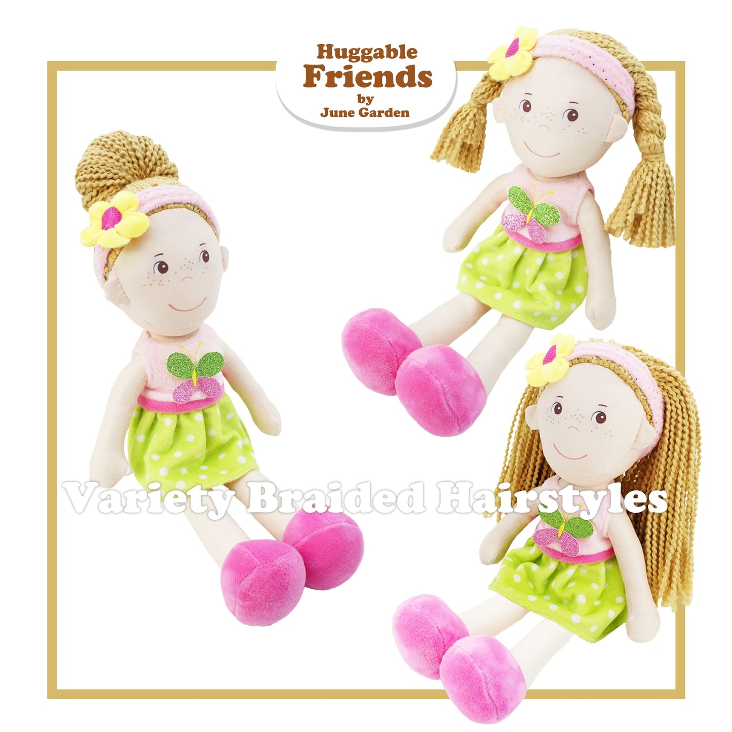 June Garden 14'' Playmate Buddies - Plush Doll Aubrey With Her Stuffed Animal Companion Bunny Trixy